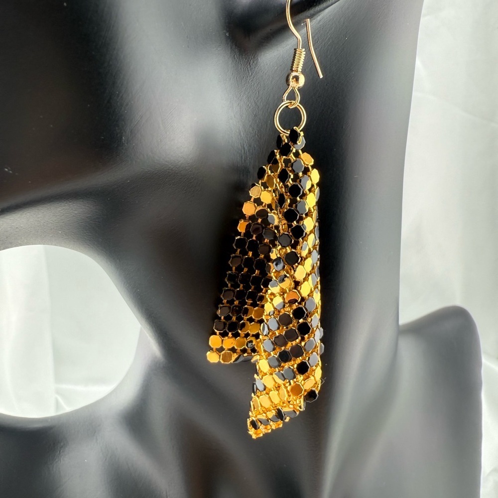 Tiger print unique Gold and Black Mesh Earrings